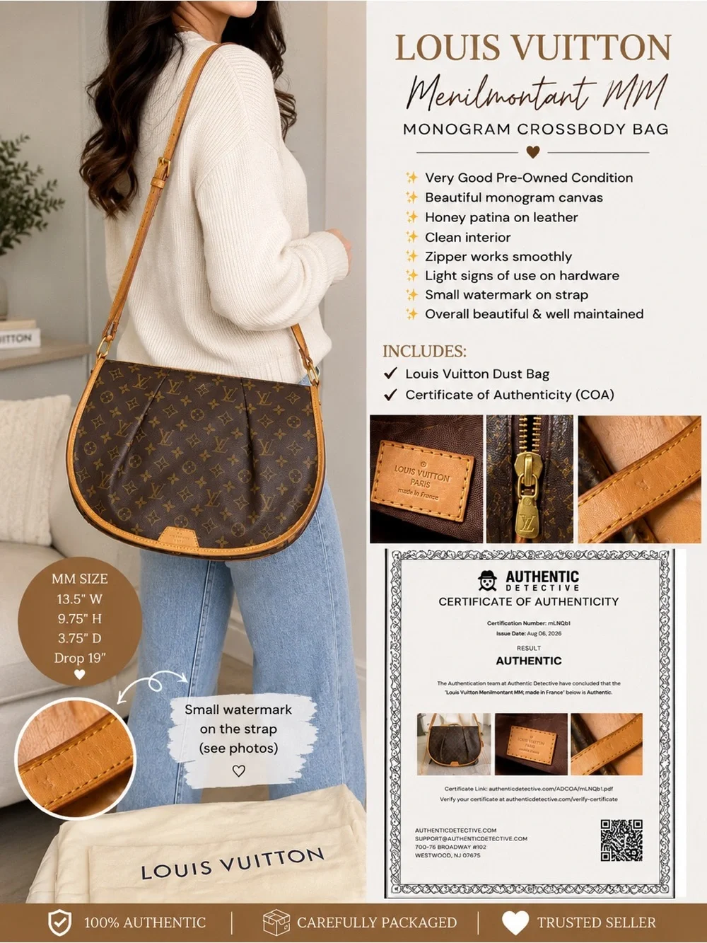 Louis Vuitton Menilmontant MM Monogram Canvas Crossbody Bag |